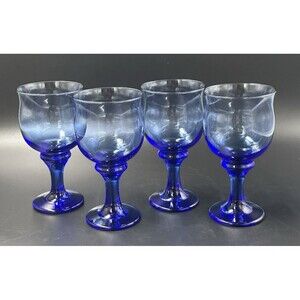Vintage Libbey Cobalt Blue Clarion Stemmed Water Wine Glasses Set of 4
